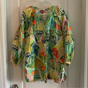 Women’s XS STAUD Vincent Linen Tunic Top in Capri Tree Bright Summer Palm Floral